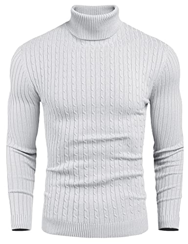 COOFANDY Suéter de punto de cuello alto para hombre Slim Fit Invierno Fino de punto Jersey de cuello alto suéter de los hombres, blanco, XL
