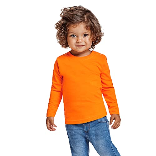 Camiseta de Colores con Manga Larga para Bebés - Prenda de algodón 100%, cómoda, Suave, cálida y Tacto Agradable (Naranja, 18M)