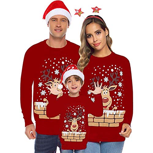 Suéter de Navidad Familia Pullover de Punto Jerséis para Mujer Hombre Niño NiñaInvierno Manga Larga Jersey Navideño Blusas Abrigo Tops riou