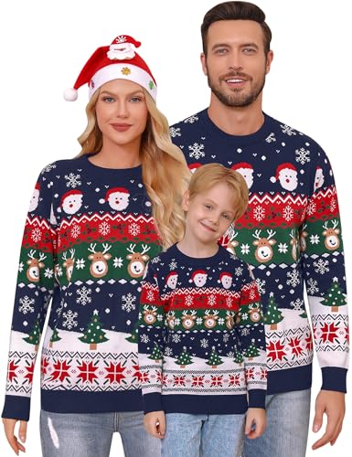 Gyabnw Suéter de Navidad Familia Suéter de Navidad para Señoras Caliente de Manga Larga Jersey de Navidad Jersey de Cuello Redondo para Hombre Bonito Jersey navideño para niños