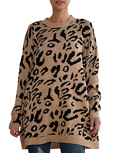 BerryGo suéter de Manga Larga con Estampado de Leopardo para Mujer - Caqui - 36 ES/38 ES/Medium